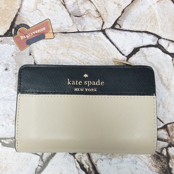 #bagsavenue Staci Colorblock Medium Compact Bifold Wallet Warm Beige Kate Spade - Picture 1 of 9
